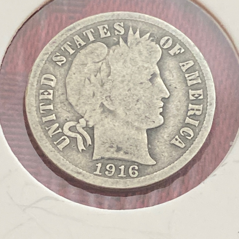 Antique 1916 Barber Liberty Head Dime 90% Silver